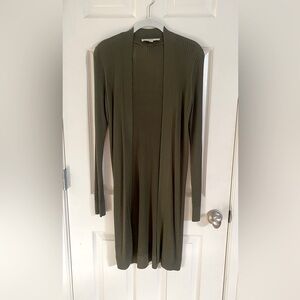 LOFT long open front cardigan. Olive green shade. Size-Small